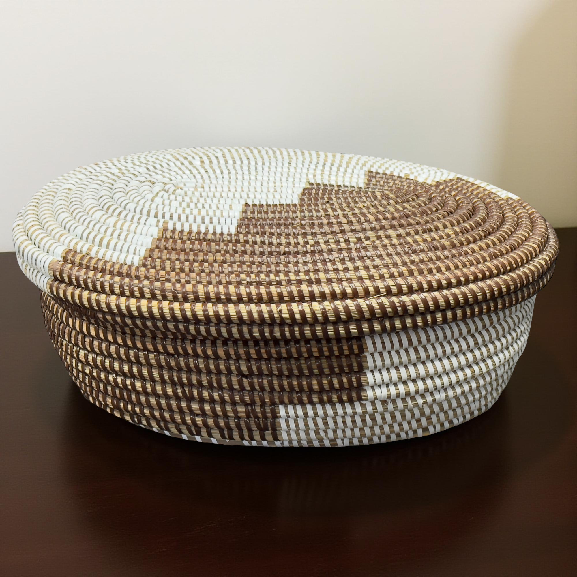 Handwoven Senegalese Oval Storage Baskets with Lid - Image 7