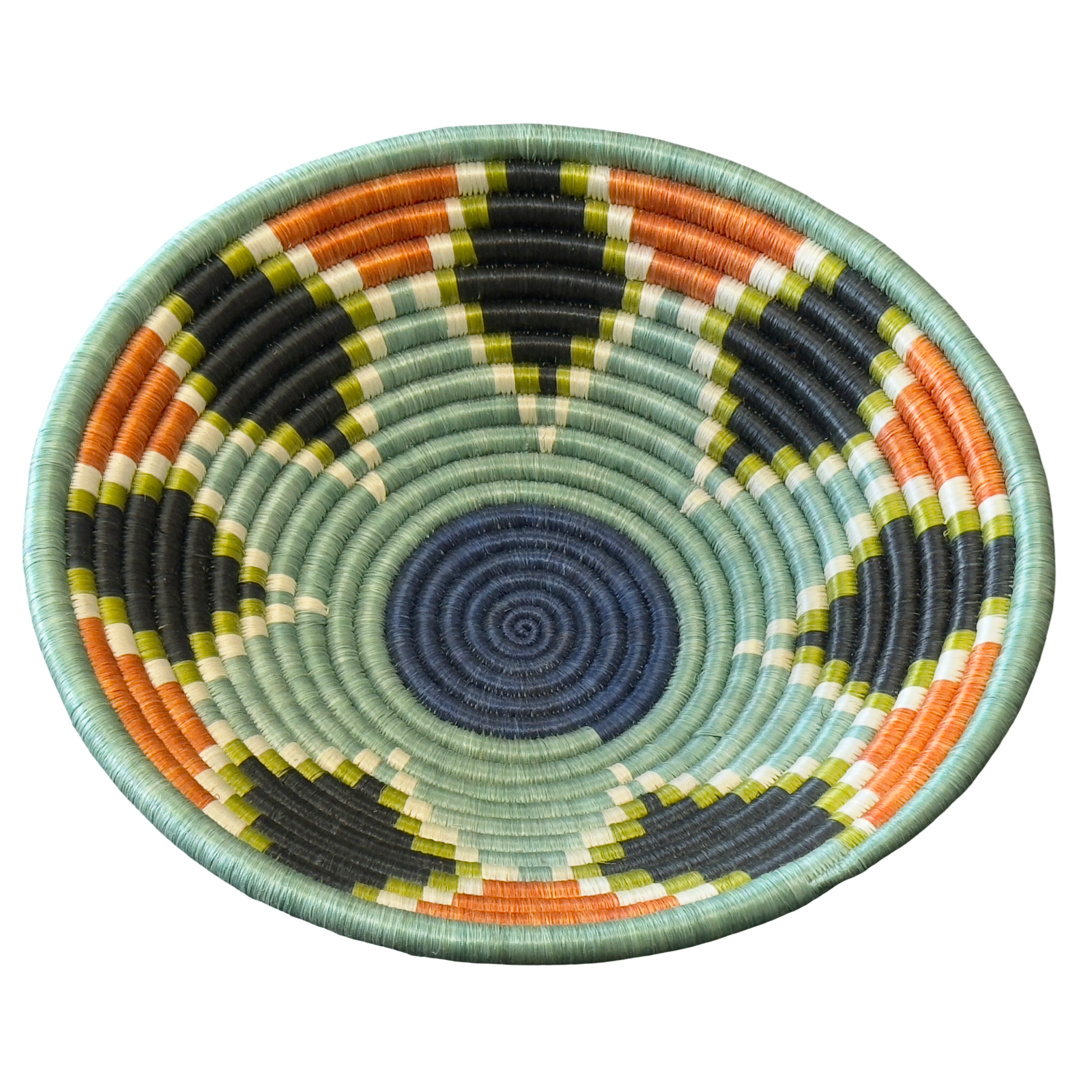 Handwoven Sisal African Basket Bowl in Teal Blue Orange Black - Various Sizes - Image 2