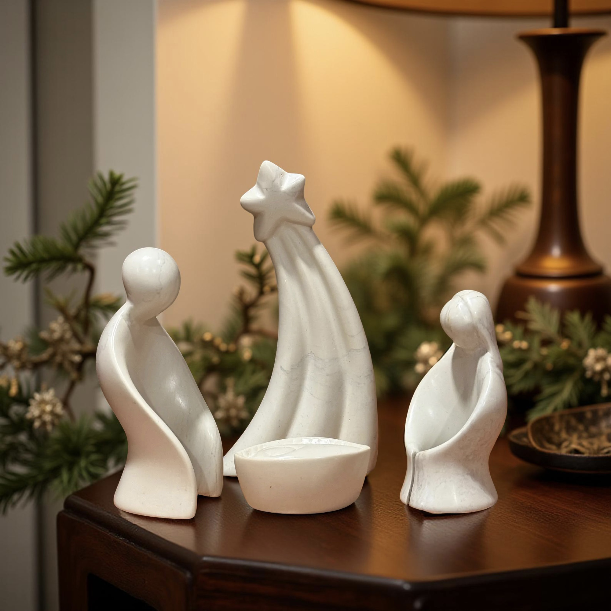 Natural Kisii Soapstone Nativity - Holy Family & Star - Image 4