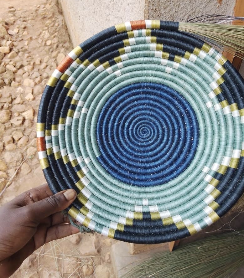 Handwoven Sisal African Basket Bowl in Teal Blue Orange Black - Various Sizes - Image 3
