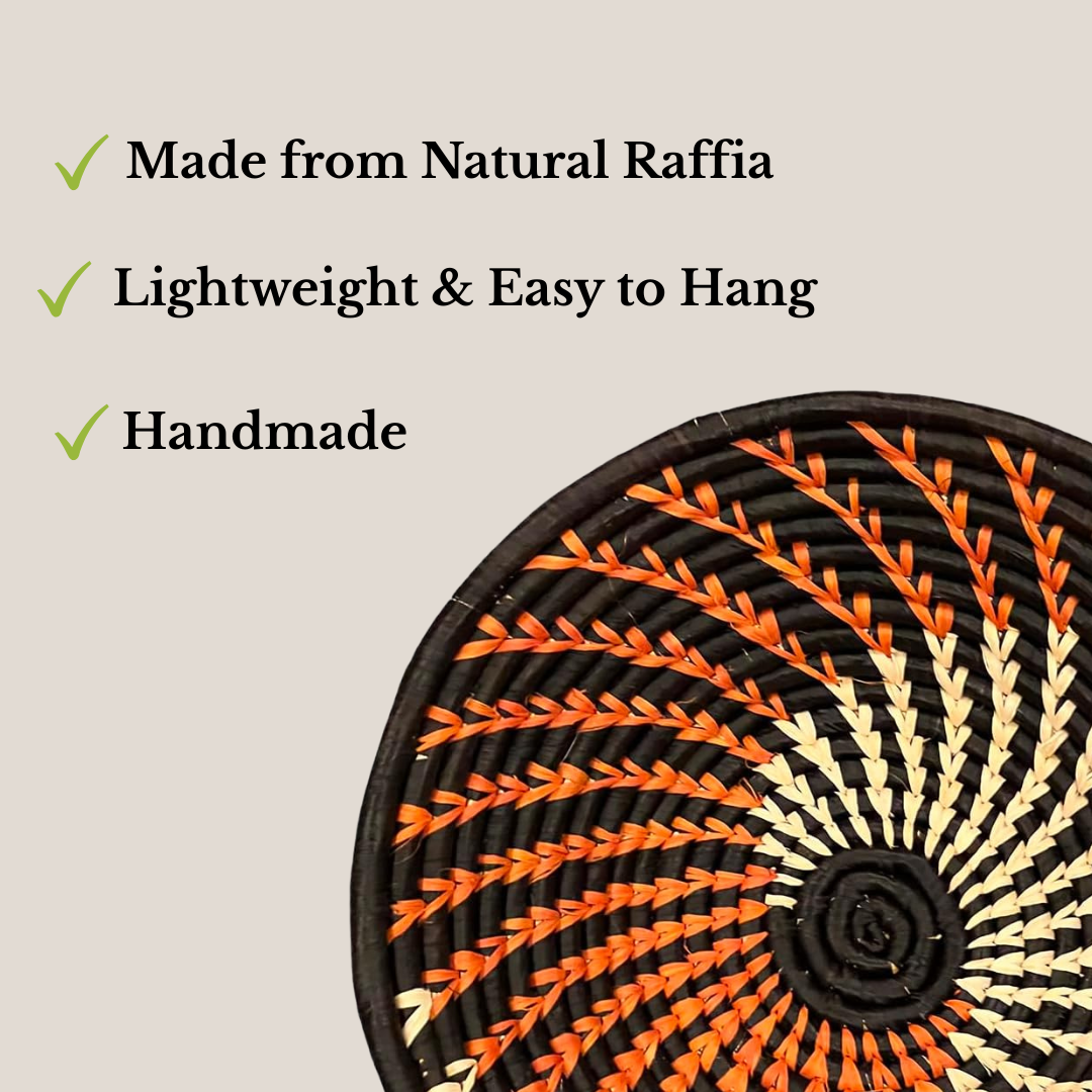 Handwoven Raffia African Basket Bowl in Maroon with Orange Swirl - Various Sizes - Image 5