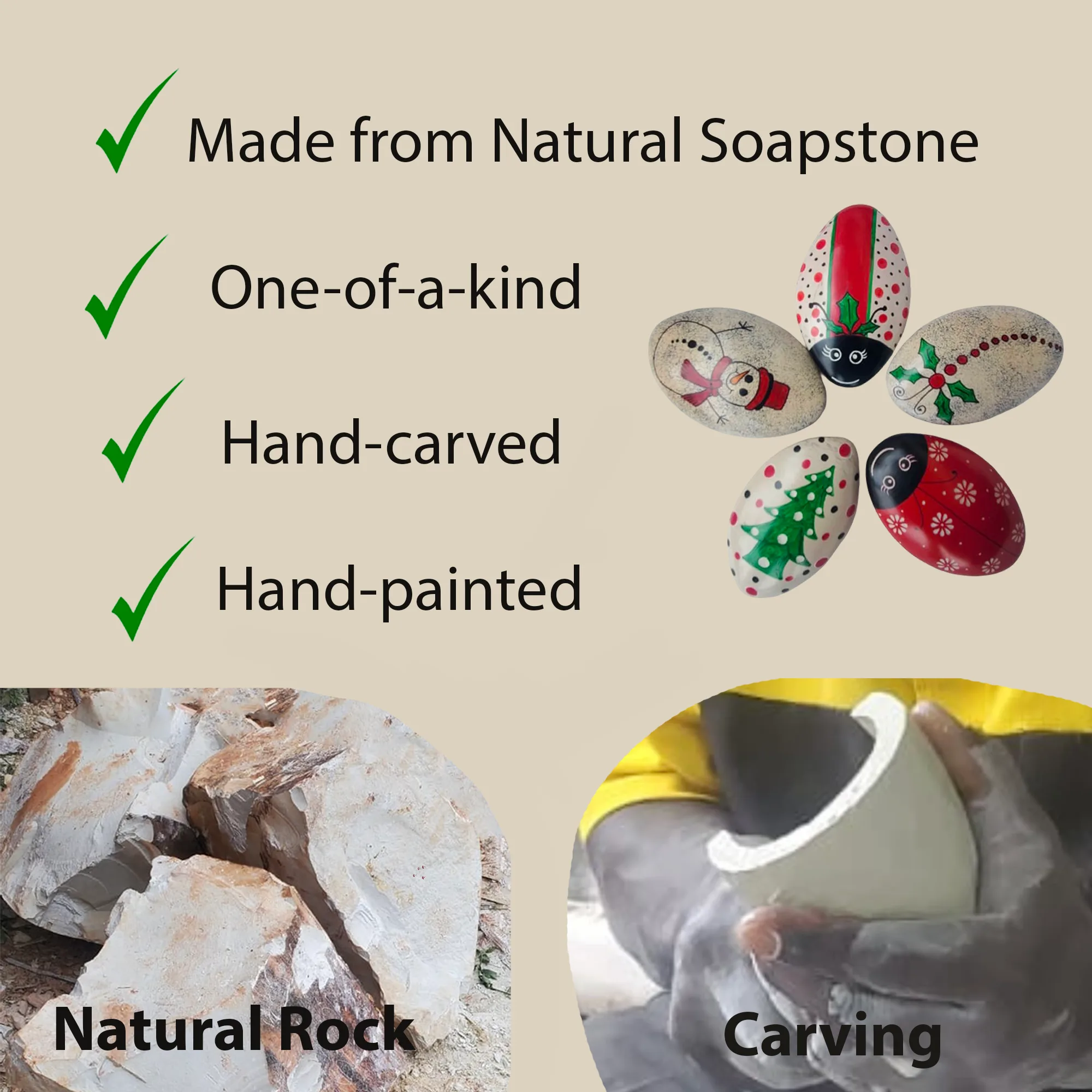 Festive Handpainted Soapstone Christmas Decor for Holiday Tablescaping - Set of 5 - Image 9