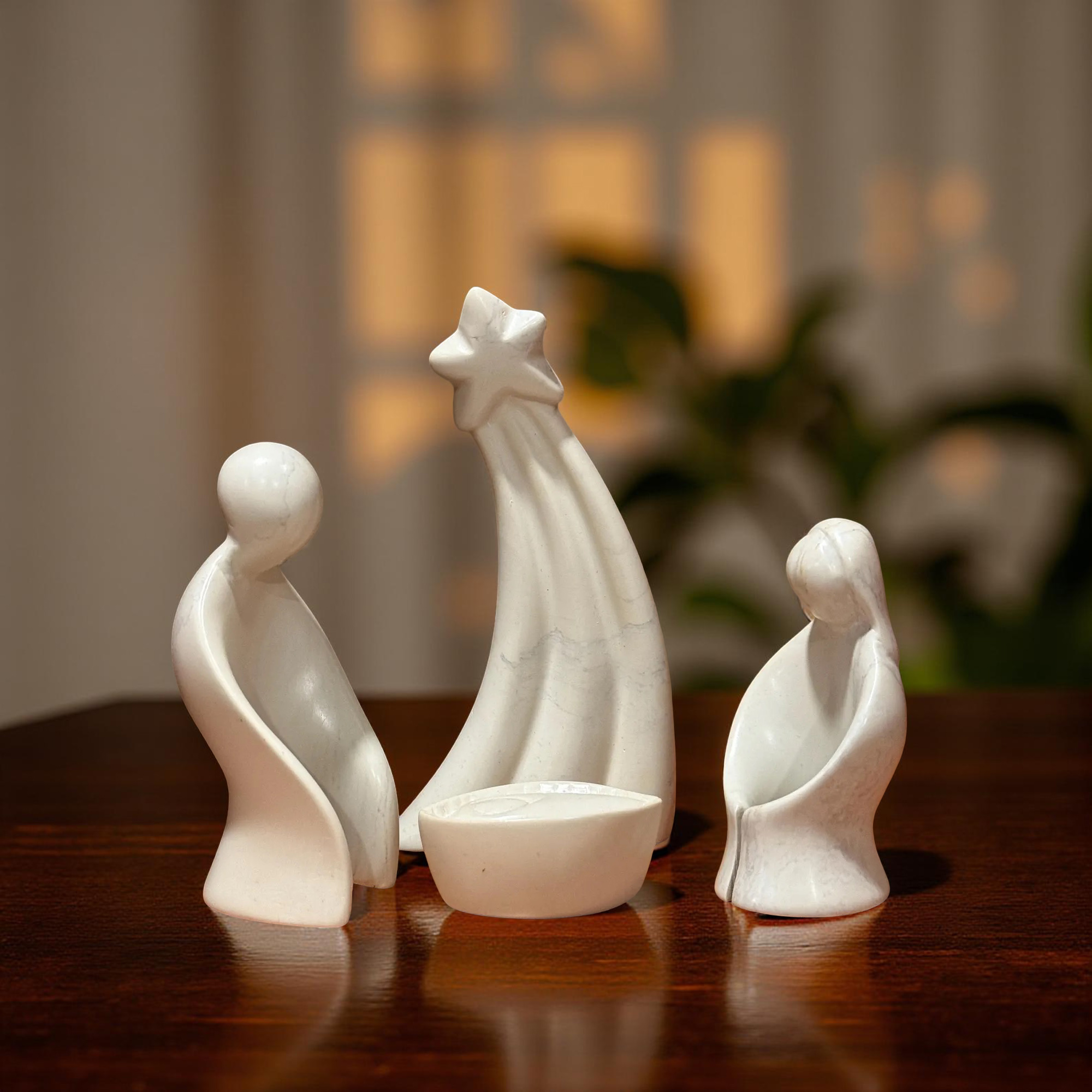 Natural Kisii Soapstone Nativity - Holy Family & Star - Image 2