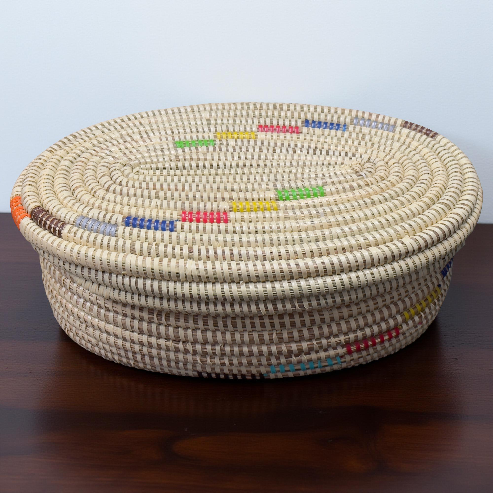 Handwoven Senegalese Oval Storage Baskets with Lid - Image 3