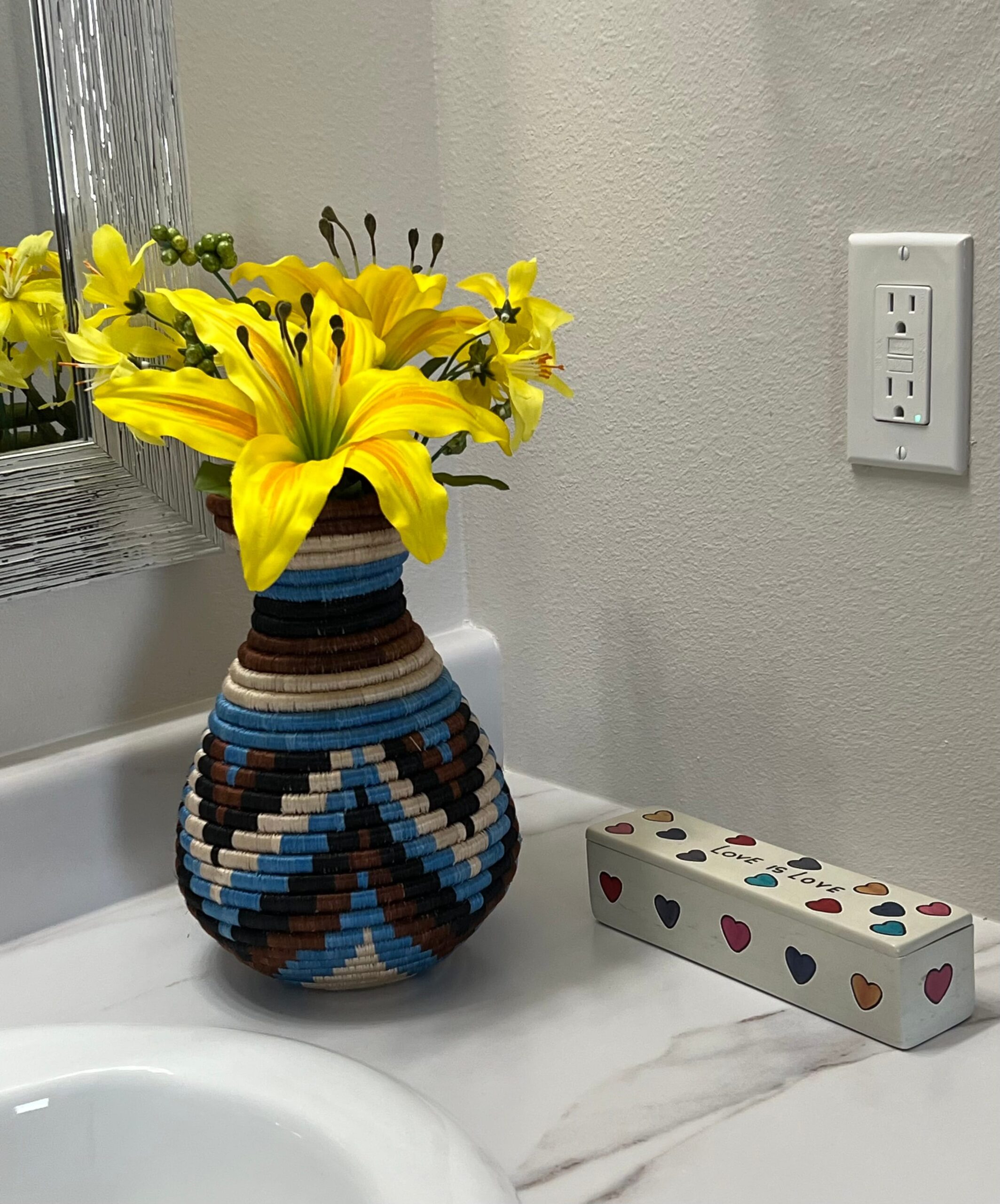 Handmade SisalAfrican Basket, Woven Flower Vase in Blue,Black and Natural Accent - Image 8