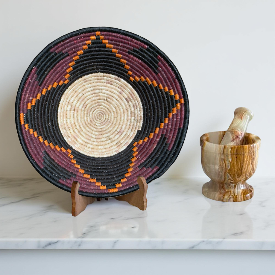 Handwoven Raffia Ugandan Toro Baskets with Four Petal Floral Design - Image 7