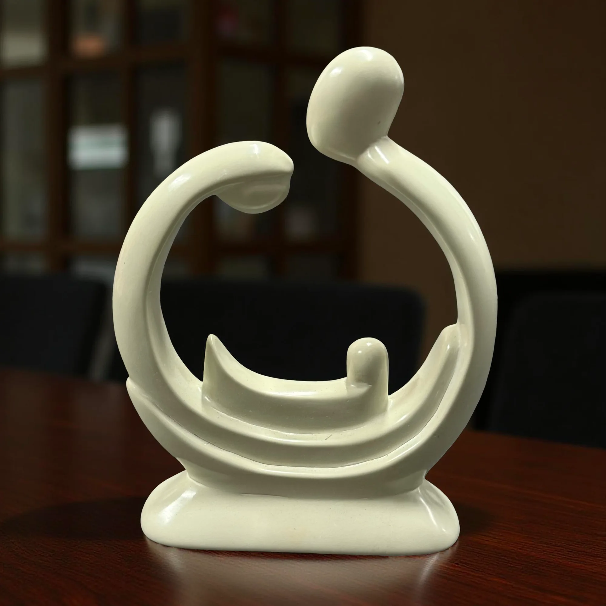 Hand-carved Circular Abstract Soapstone Nativity Set - Holy Family Cuddle
