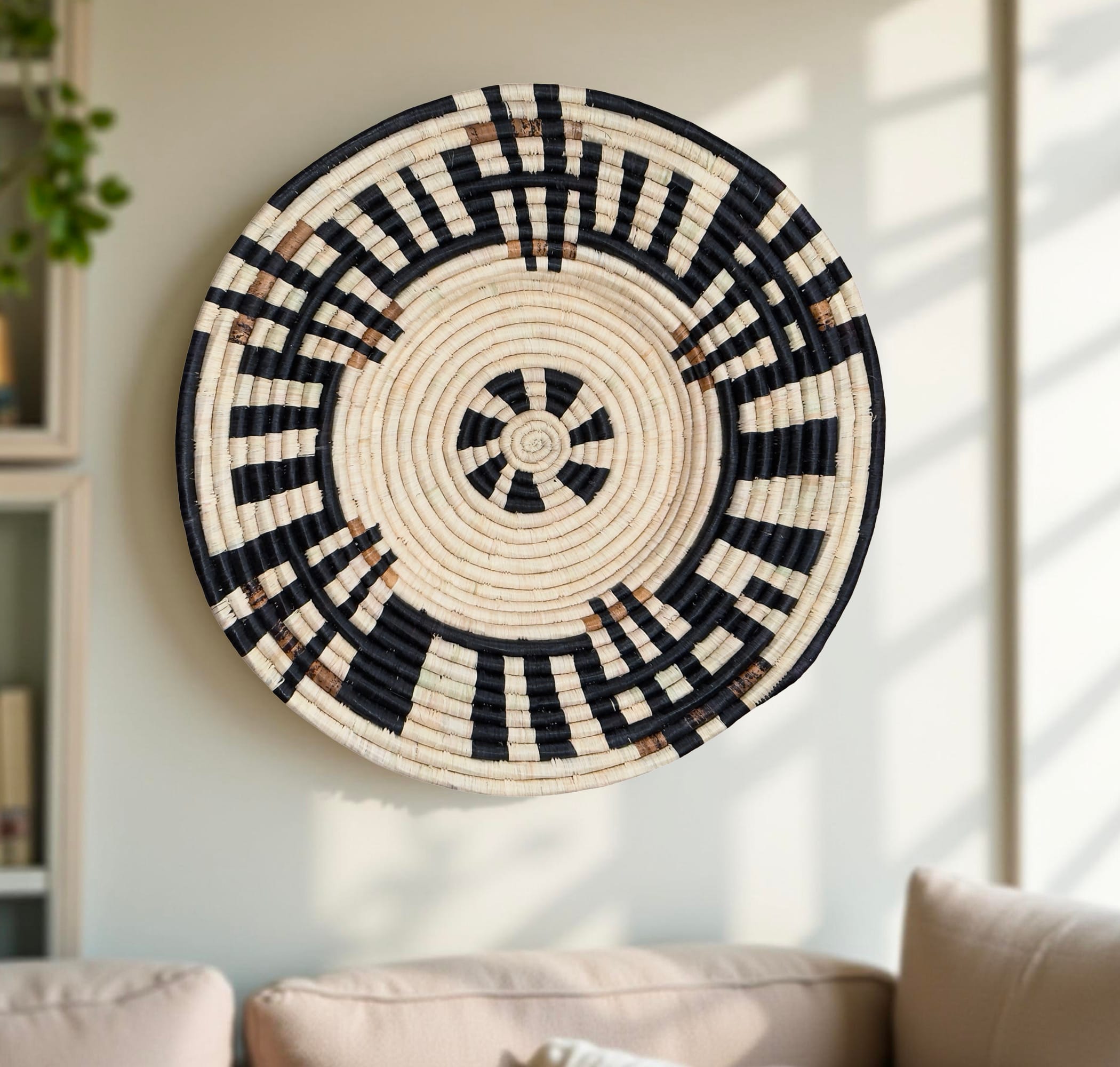 Handwoven Raffia Wall Plate Mat in Natural,Black Brown - Various Sizes