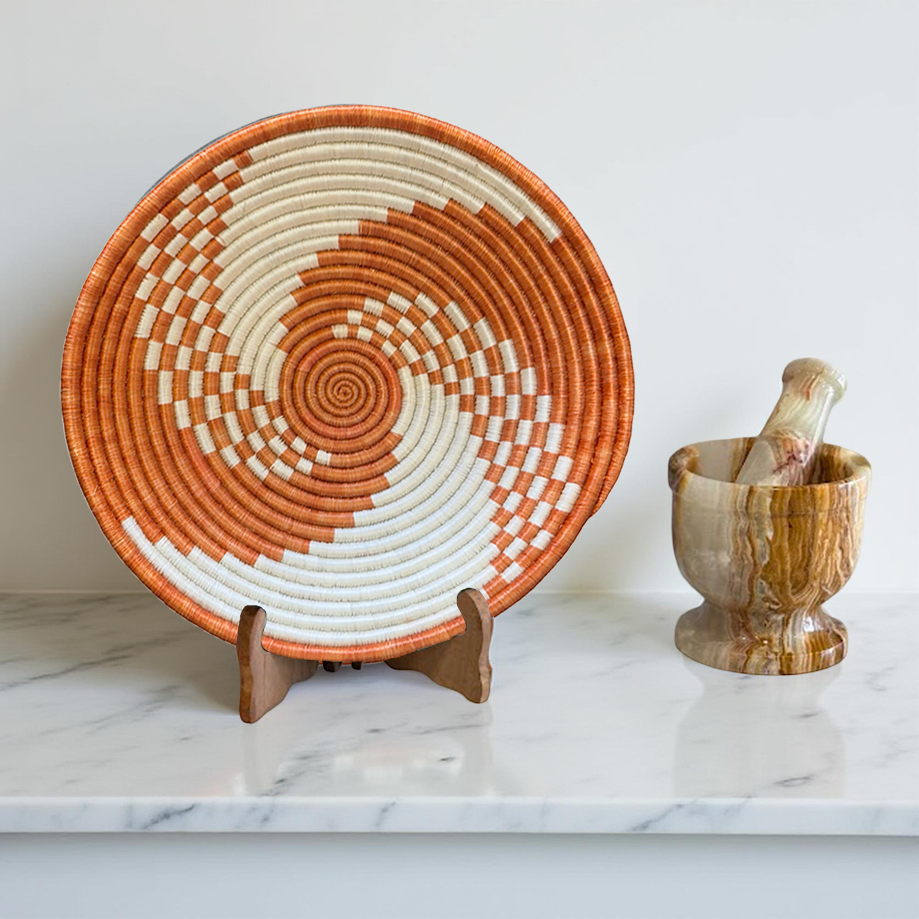 Handwoven Sisal African Basket Bowl in Orange Swirl - Various Sizes