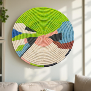 Handwoven Raffia Wall Plate in Green Pink Blue - Various Sizes