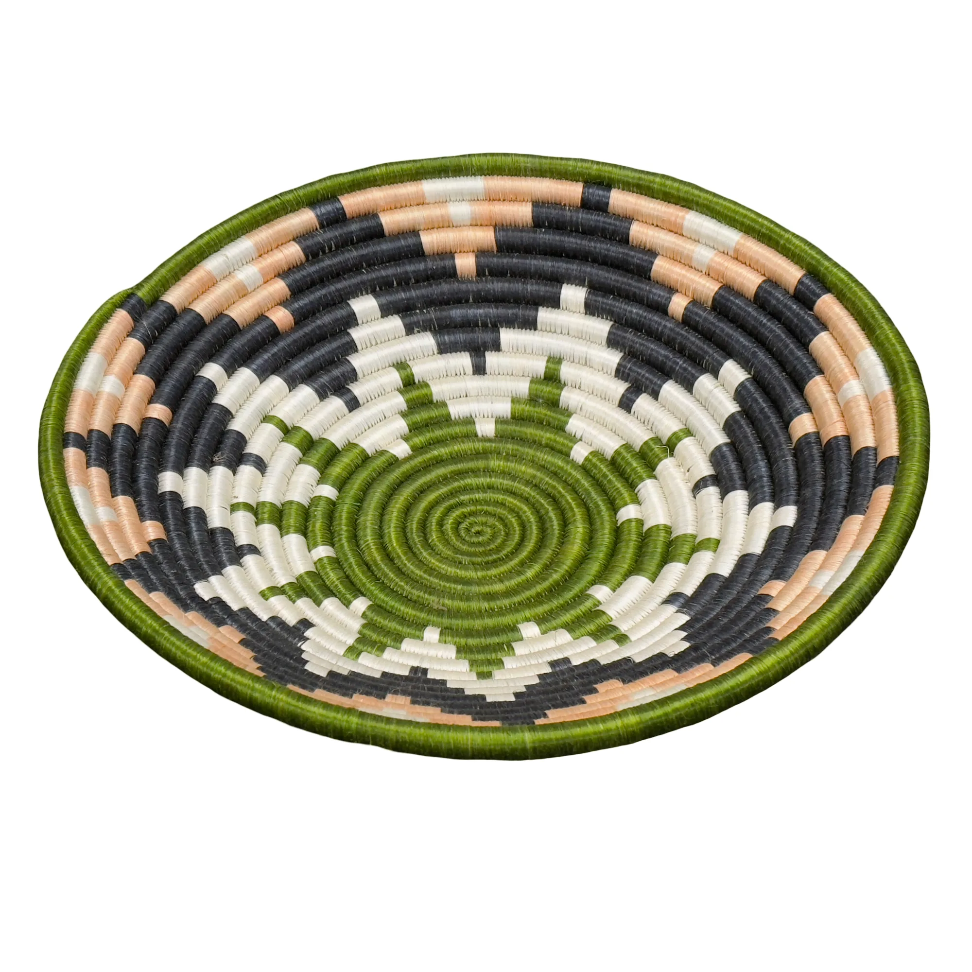 Handwoven African Sisal Bowl in Green, Black, Peach Sisal Basket - Image 2
