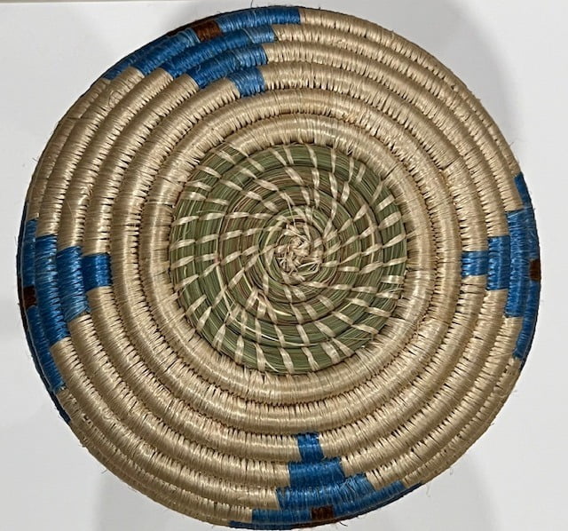 Handwoven Sisal Basket Vase, Blue, Brown and Tan - Image 3