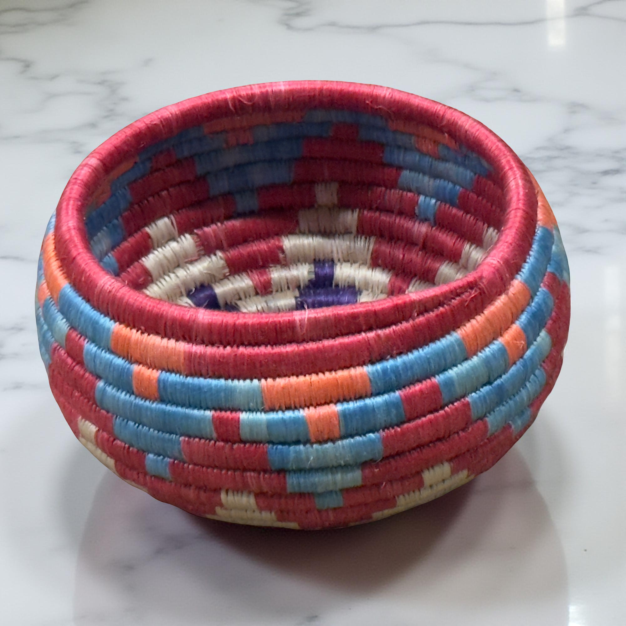 Handwoven Trinket Baskets for Small item Storage and Organizing in Magenta,Purple and Blue