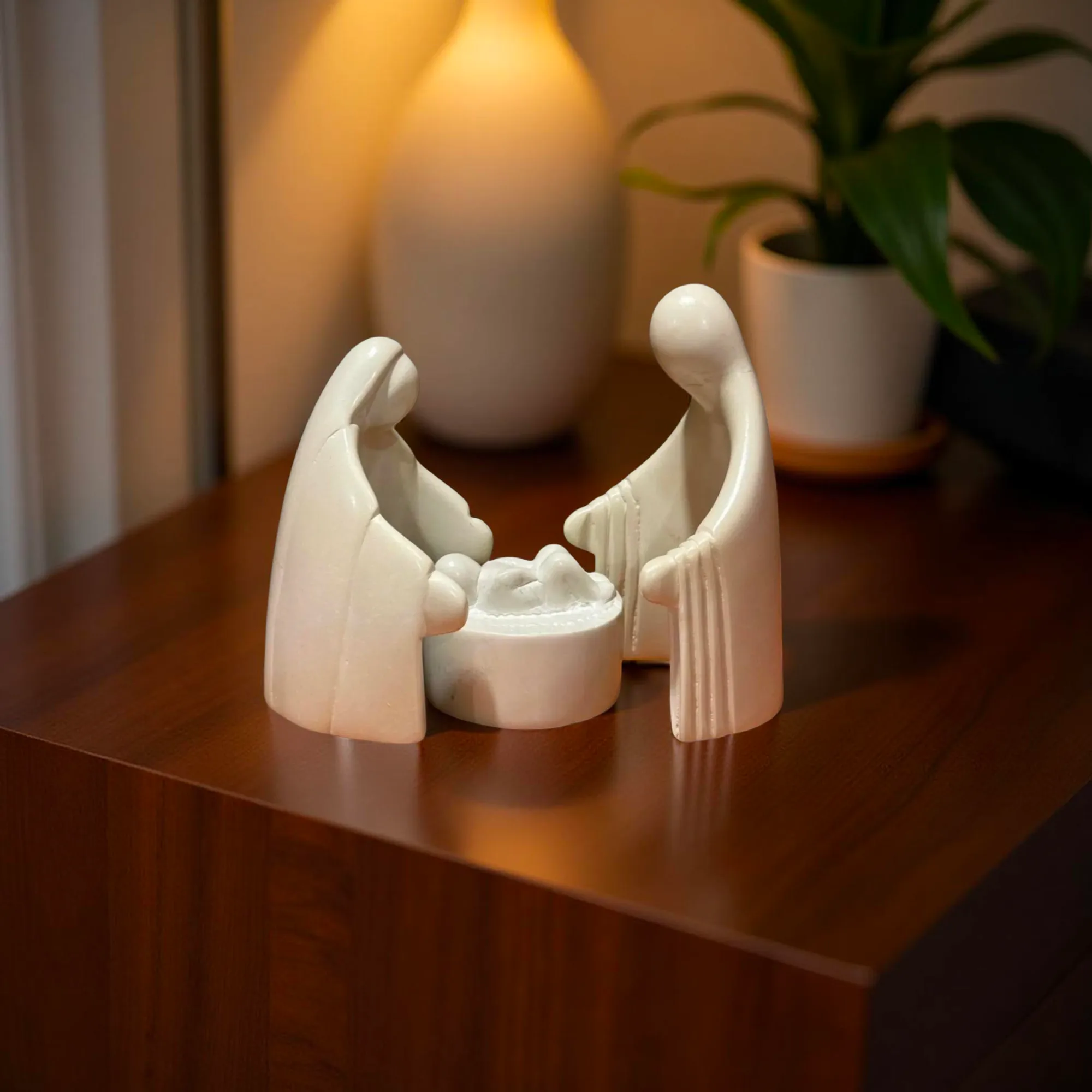 Three Piece Natural Kisii Soapstone Nativity - Encircle