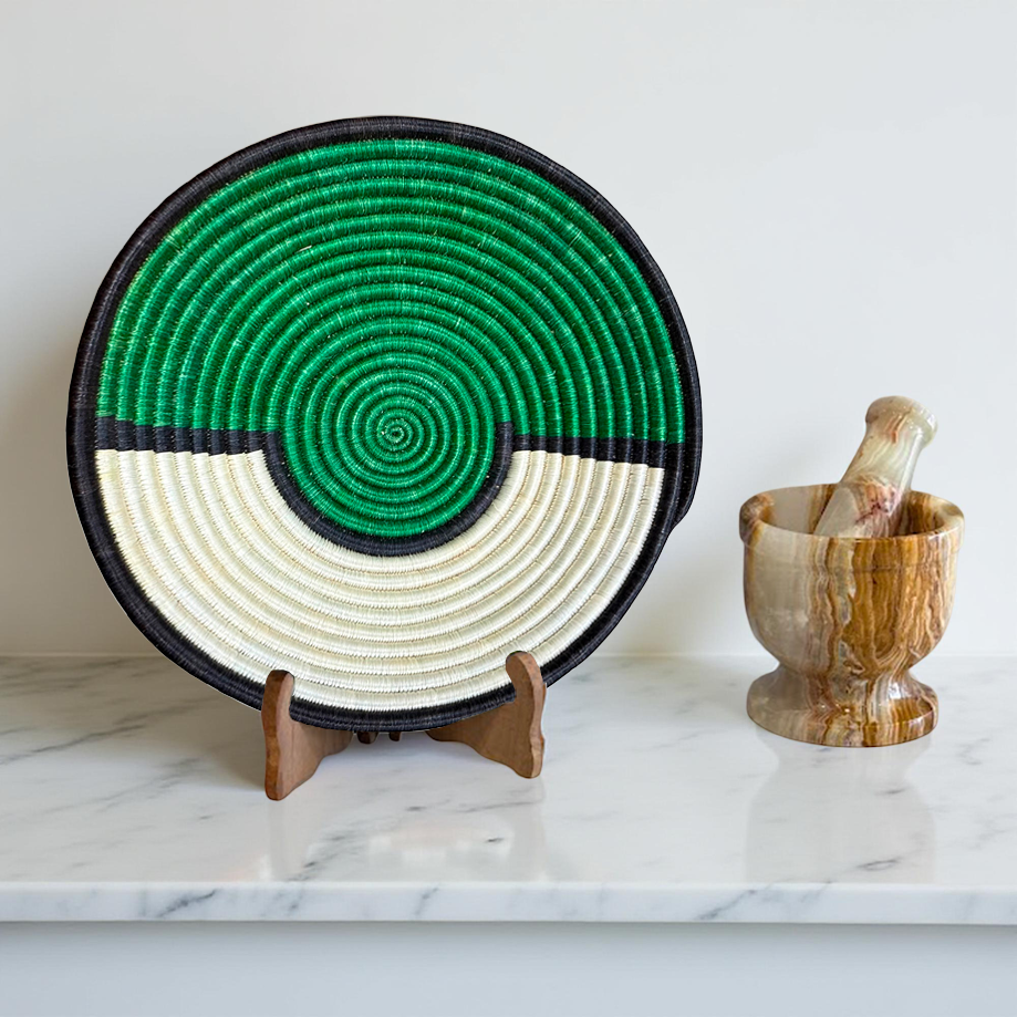 Handwoven Green and White sisal bowls in 12, 10, 8 inches Daimeter