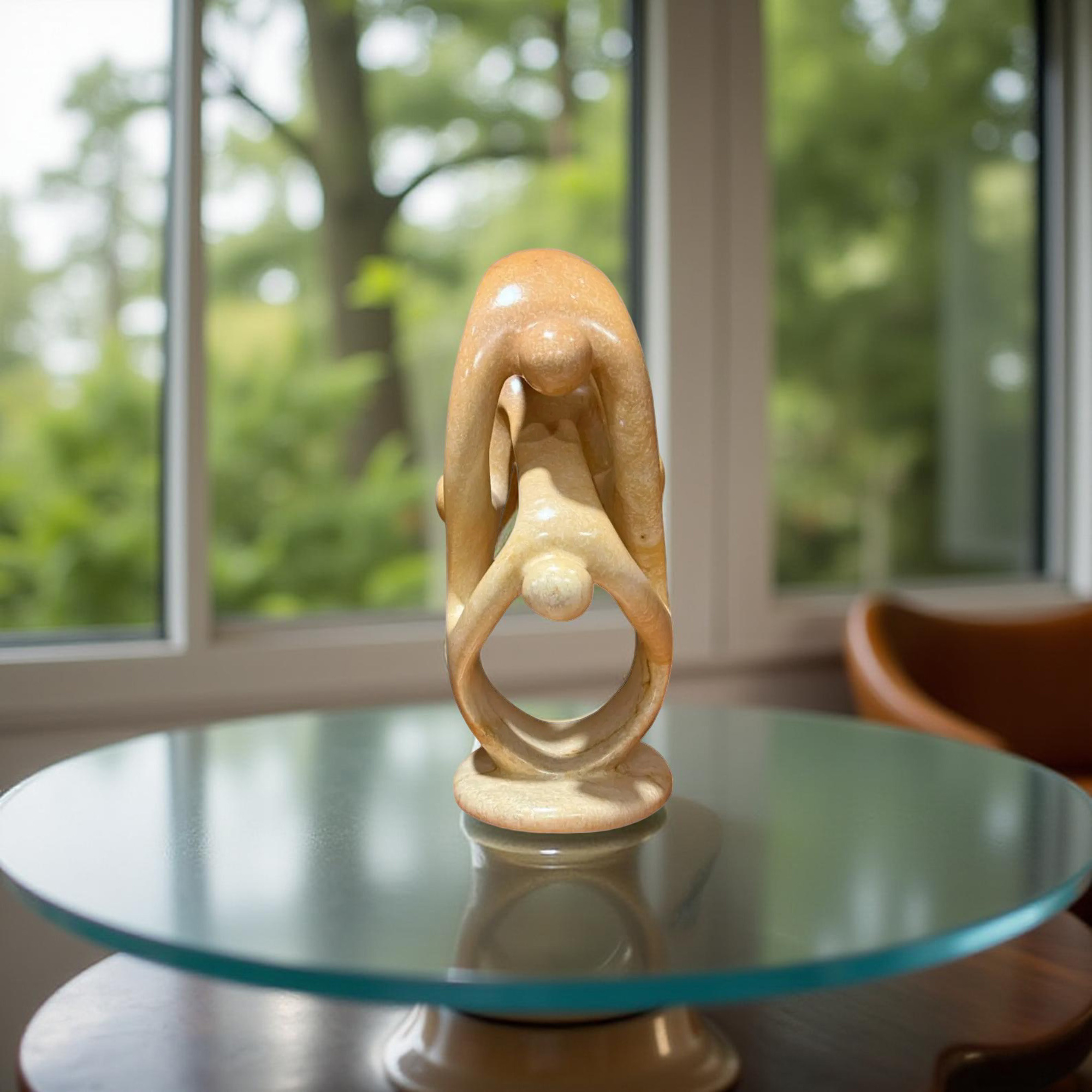 Handcarved Kisii Soapstone Yoga Family Sculpture for balanced living, 8 inches tall