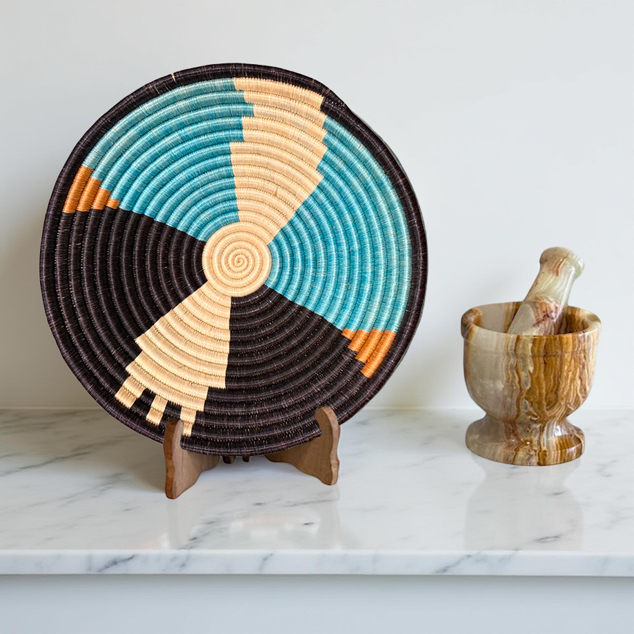 Blue, Black, Sisal Basket Bowls in 12, 10, 8 Inches Diameter