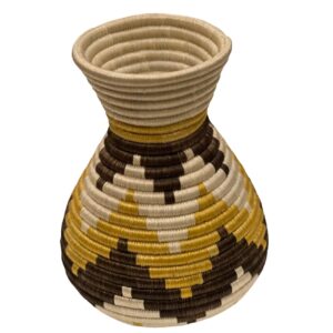 Handwoven Sisal Basket Vase, Natural, Yellow and Brown