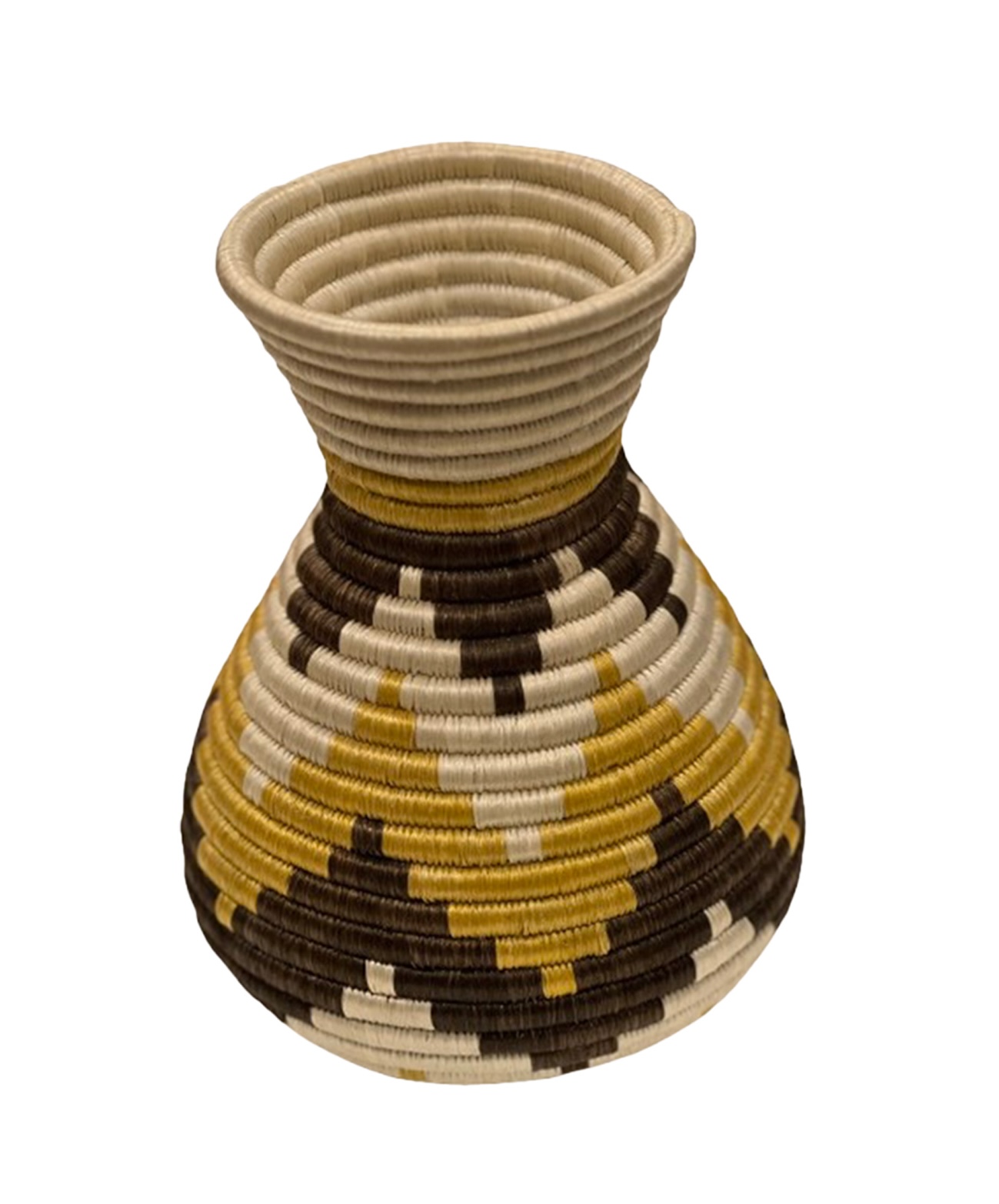 Handwoven Sisal Basket Vase, Natural, Yellow and Brown