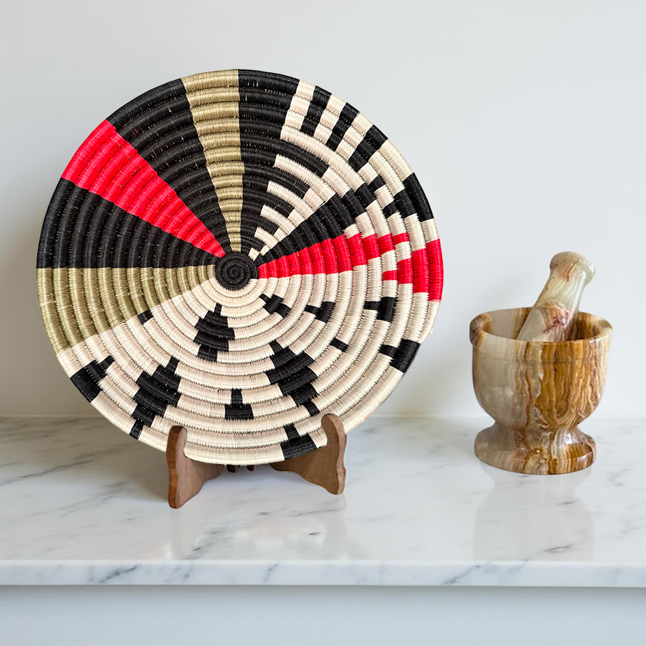Handwoven African Basket Bowls in Red, Black,Natural - Various Sizes