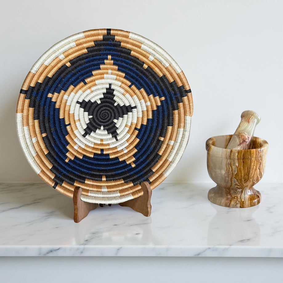 Blue, Tan, Sisal Basket Bowls in 12, 10, 8 Inches Diameter