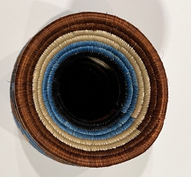 Handwoven Sisal Basket Vase, Blue, Brown and Tan - Image 2