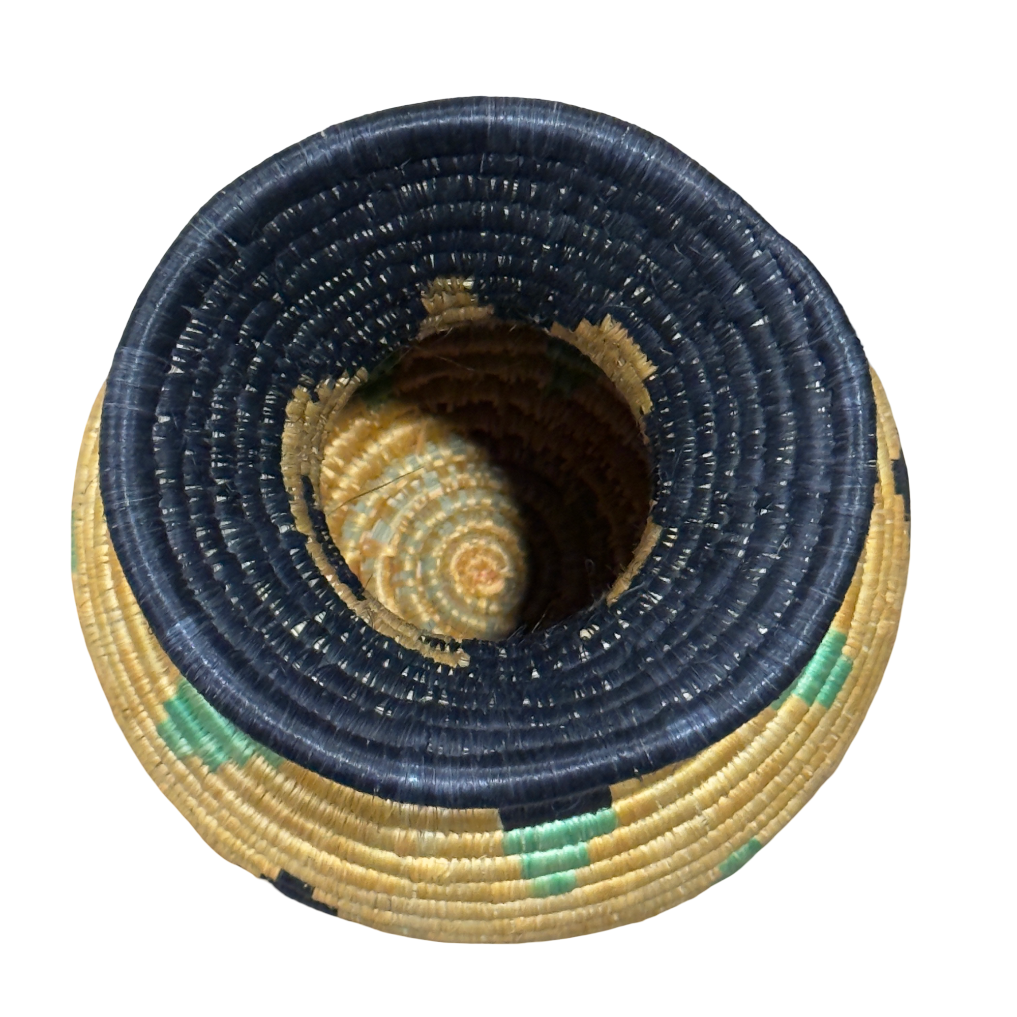 Handwoven Sisal Floral Vases in a Tan, Sea Green, and Black - Image 3