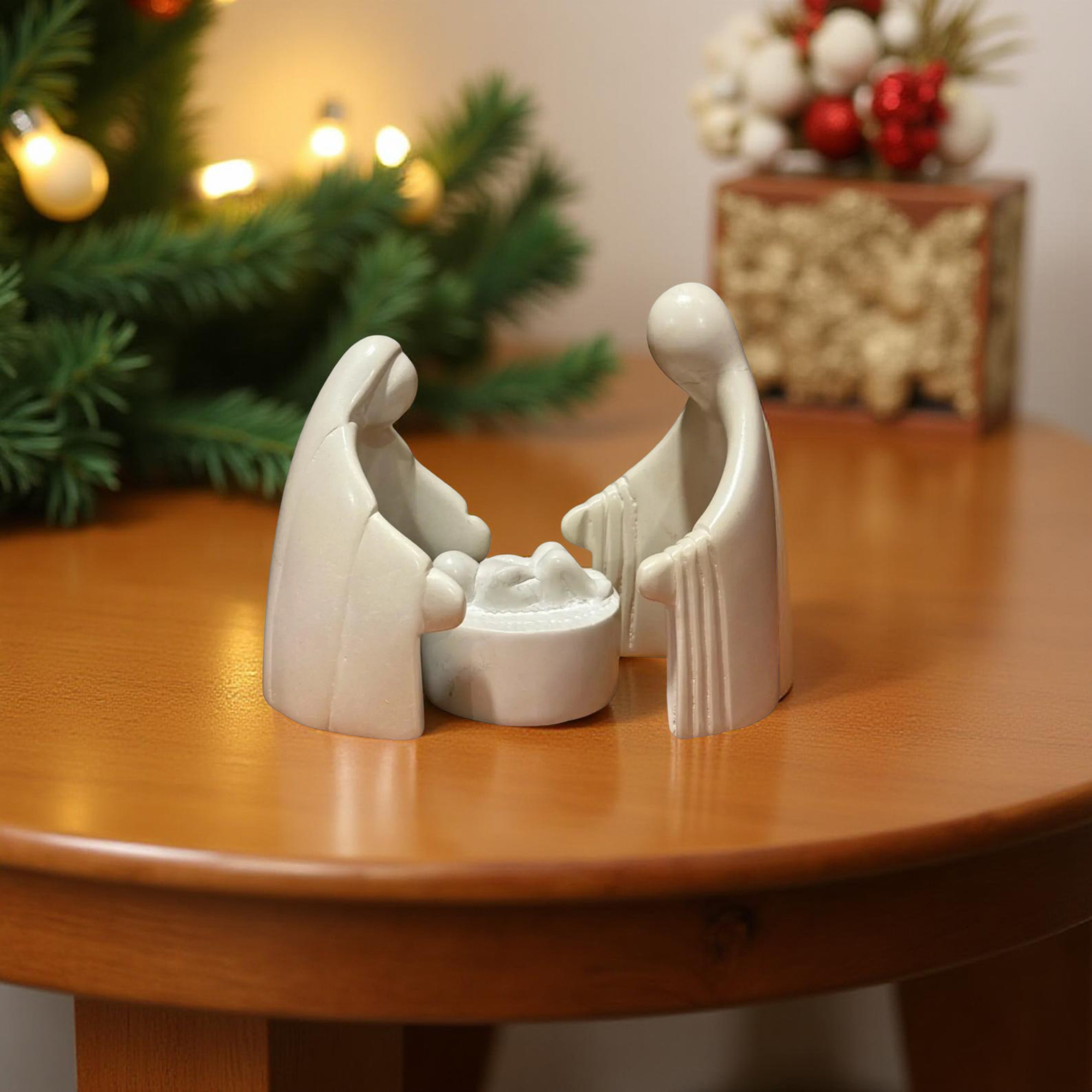 Three Piece Natural Kisii Soapstone Nativity - Encircle - Image 2