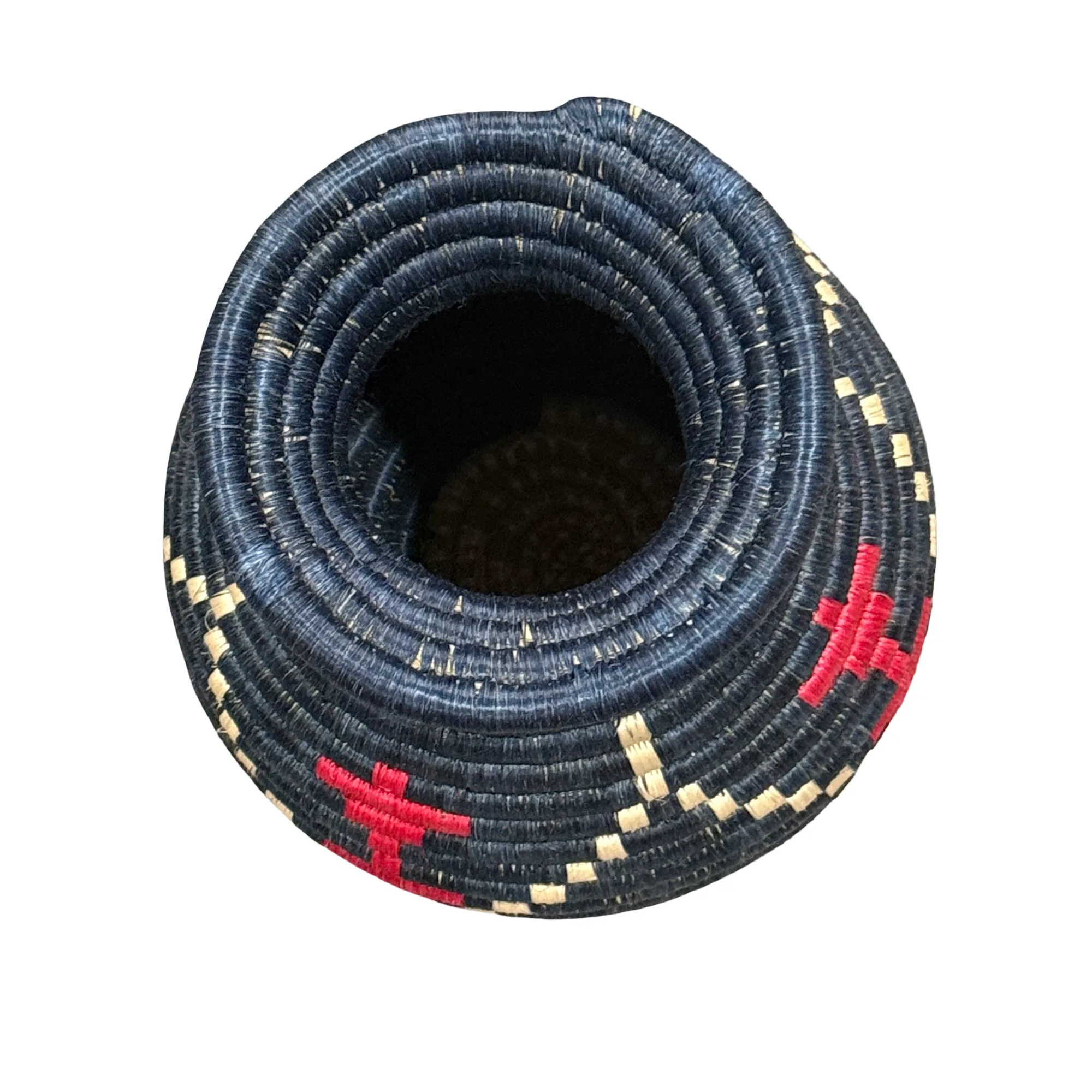Handwoven Sisal Floral Vases in dark blue and red - Image 3