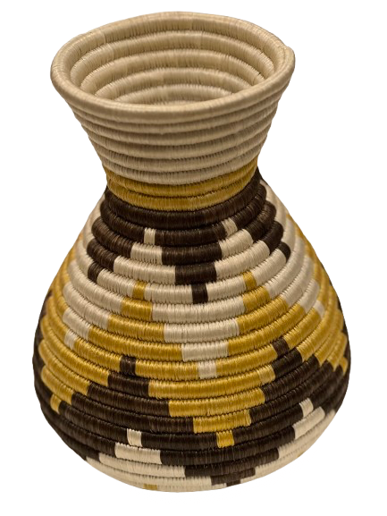 Handwoven Sisal Basket Vase, Natural, Yellow and Brown - Image 4