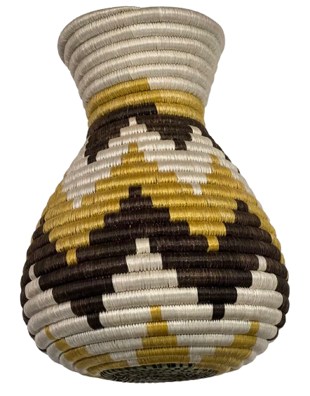Handwoven Sisal Basket Vase, Natural, Yellow and Brown - Image 2