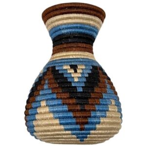 Handwoven Sisal Basket Vase, Blue, Brown and Tan