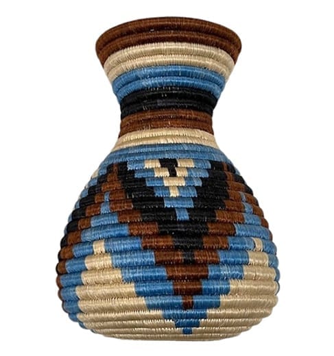 Handwoven Sisal Basket Vase, Blue, Brown and Tan