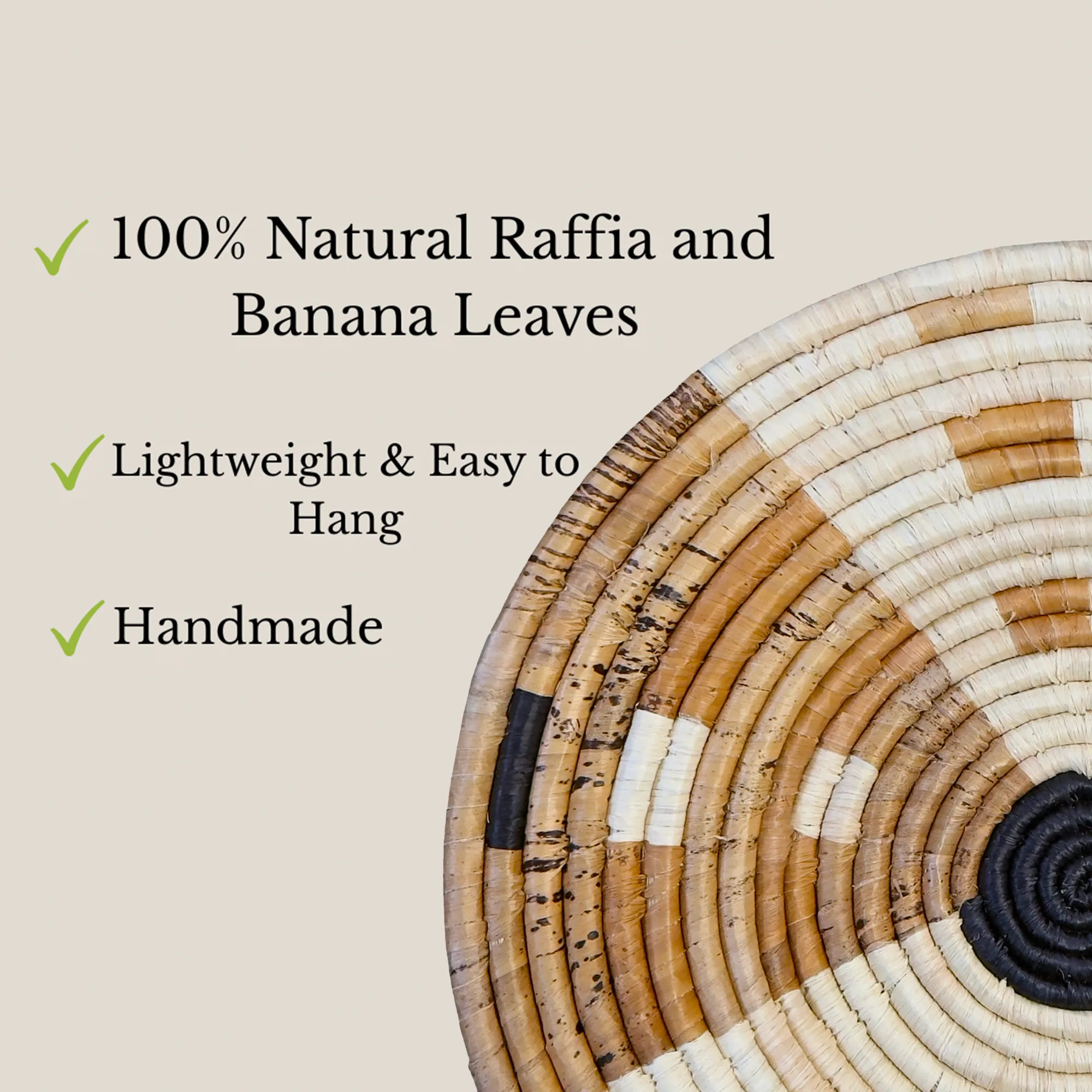 Banana Leaves Raffia Decor Plate Mat in Natural, Black with Abstract Design - Various Sizes - Image 4