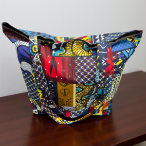 Colorful African Kitenge Weekender Tote Bag with Zip, Liner, Zippered Inner Pocket - Floral and Patchwork Patterns