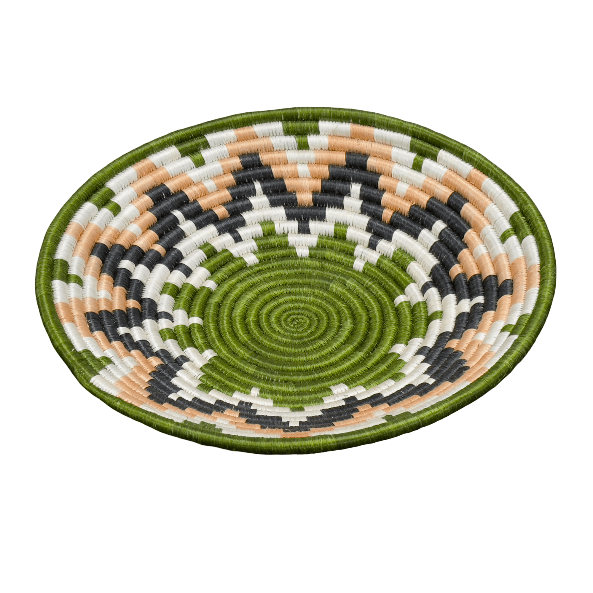Handwoven Sisal African Basket Bowl in Green, Peach and Black - Image 2