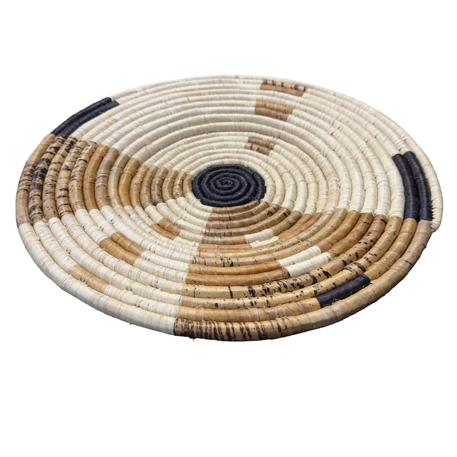 Banana Leaves Raffia Decor Plate Mat in Natural, Black with Abstract Design - Various Sizes - Image 2