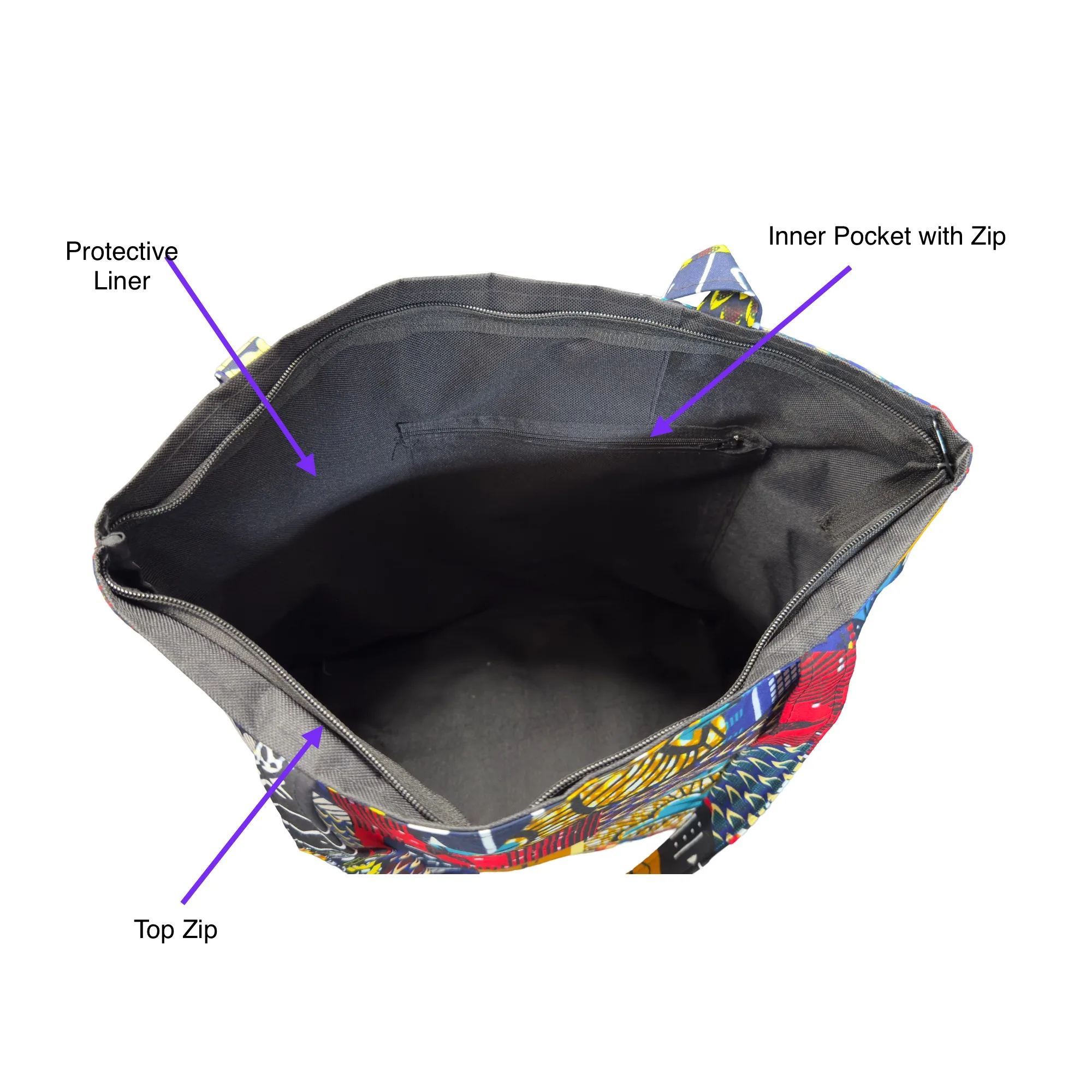 Colorful Ankala African Tote Bag with Liner, Inner Pocket and Zip - Animal Patterns - Image 4