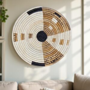 Banana Leaves Raffia Decor Plate Mat in Natural, Black with Abstract Design - Various Sizes