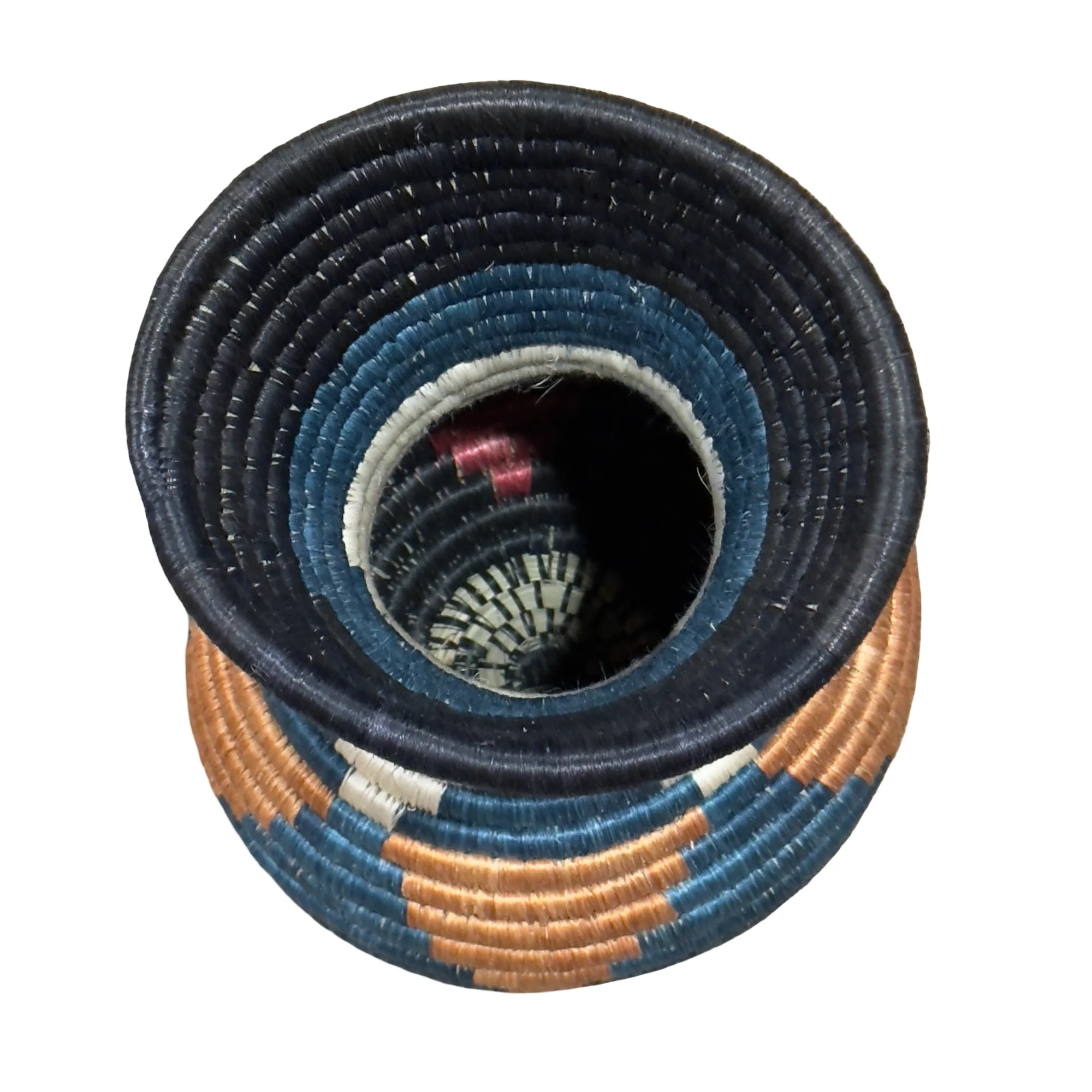 Handwoven Sisal Floral Vases in Tan, Blue and Black - Image 3