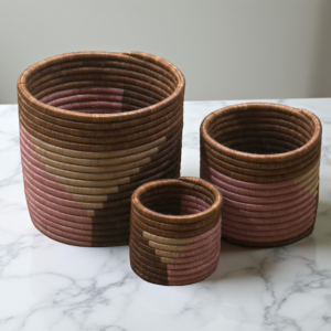 Handwoven African Vase Planter organizer Basket Set of 3 - Ideal for Organizing and as Dry Floral Vases