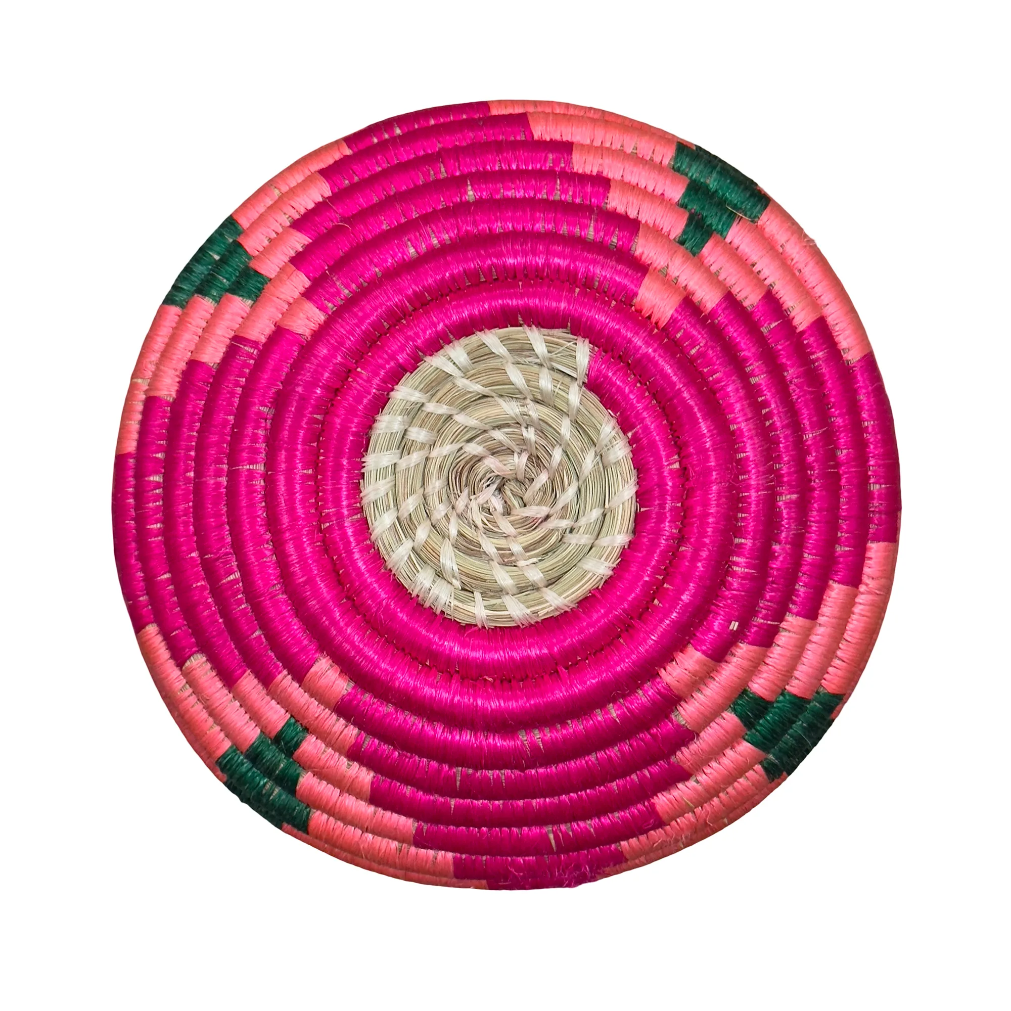 Handmade Sisal Basket Vases in Pink, Green with White Accent - Image 3