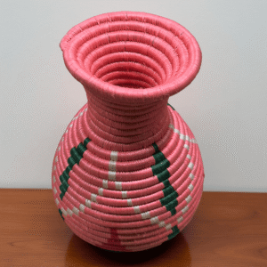 Handmade Sisal Basket Vases in Pink, Green with White Accent