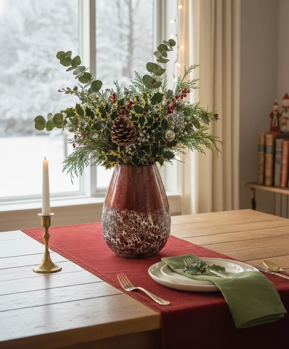 Upcycled Maroon Painted Glass Floral Vase - Image 5