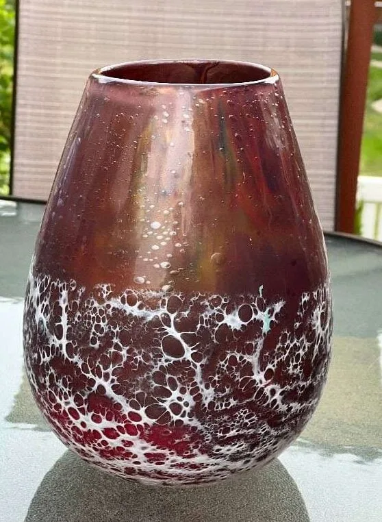 Upcycled Maroon Painted Glass Floral Vase - Image 9