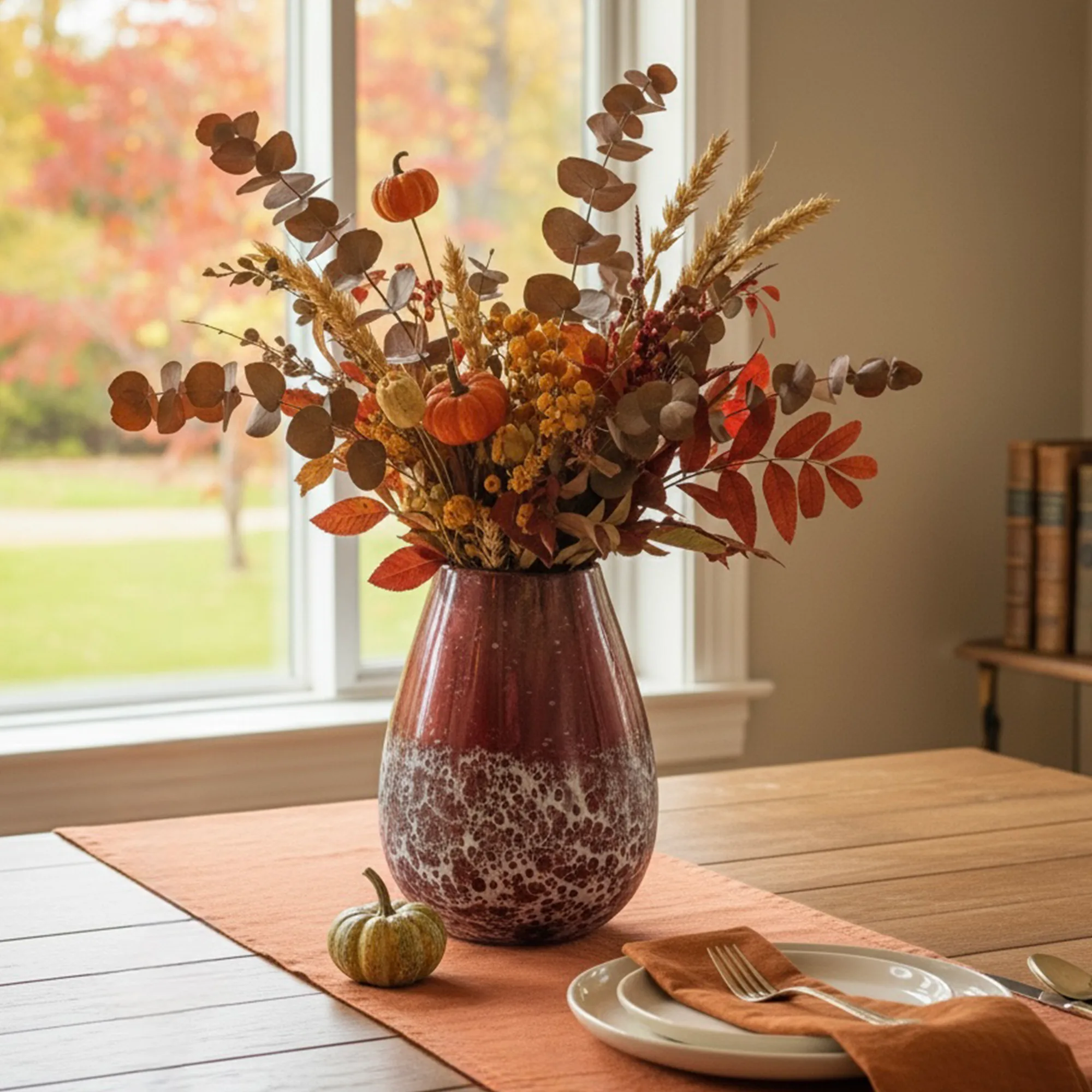 Upcycled Maroon Painted Glass Floral Vase - Image 4
