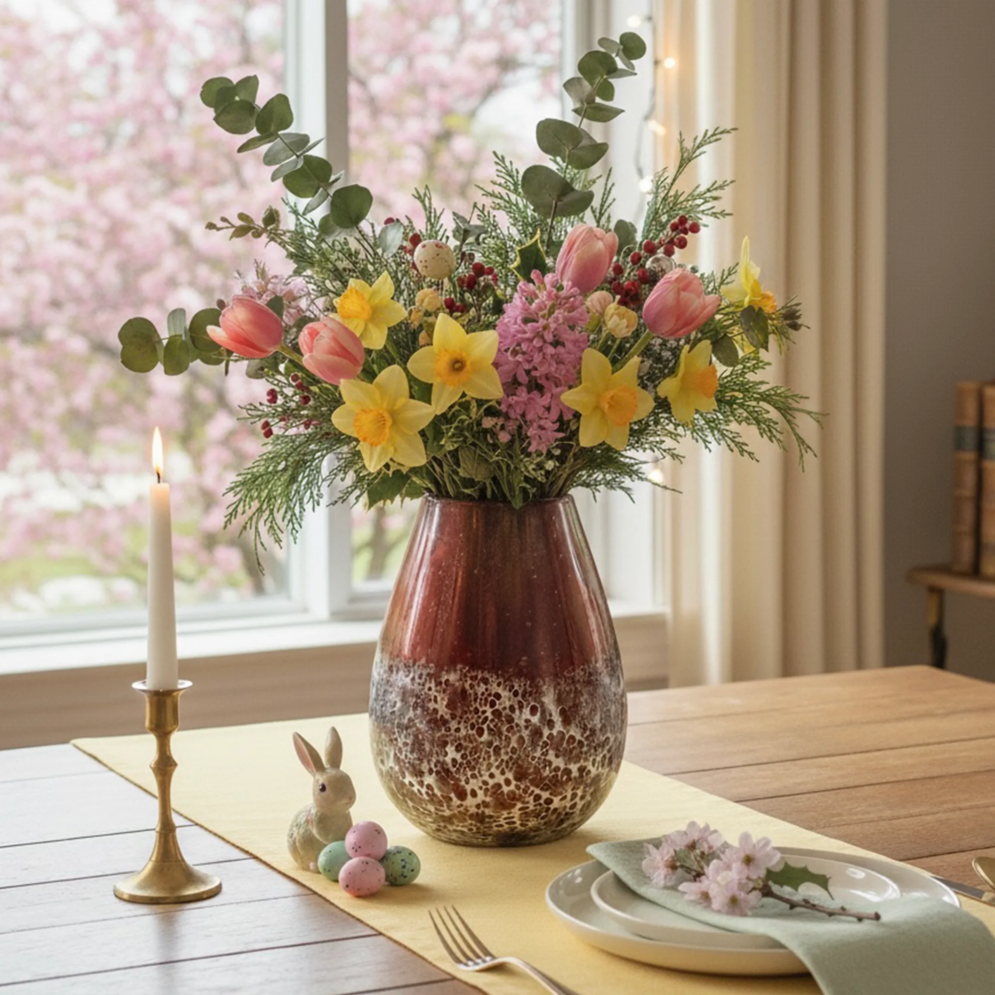 Upcycled Maroon Painted Glass Floral Vase - Image 6