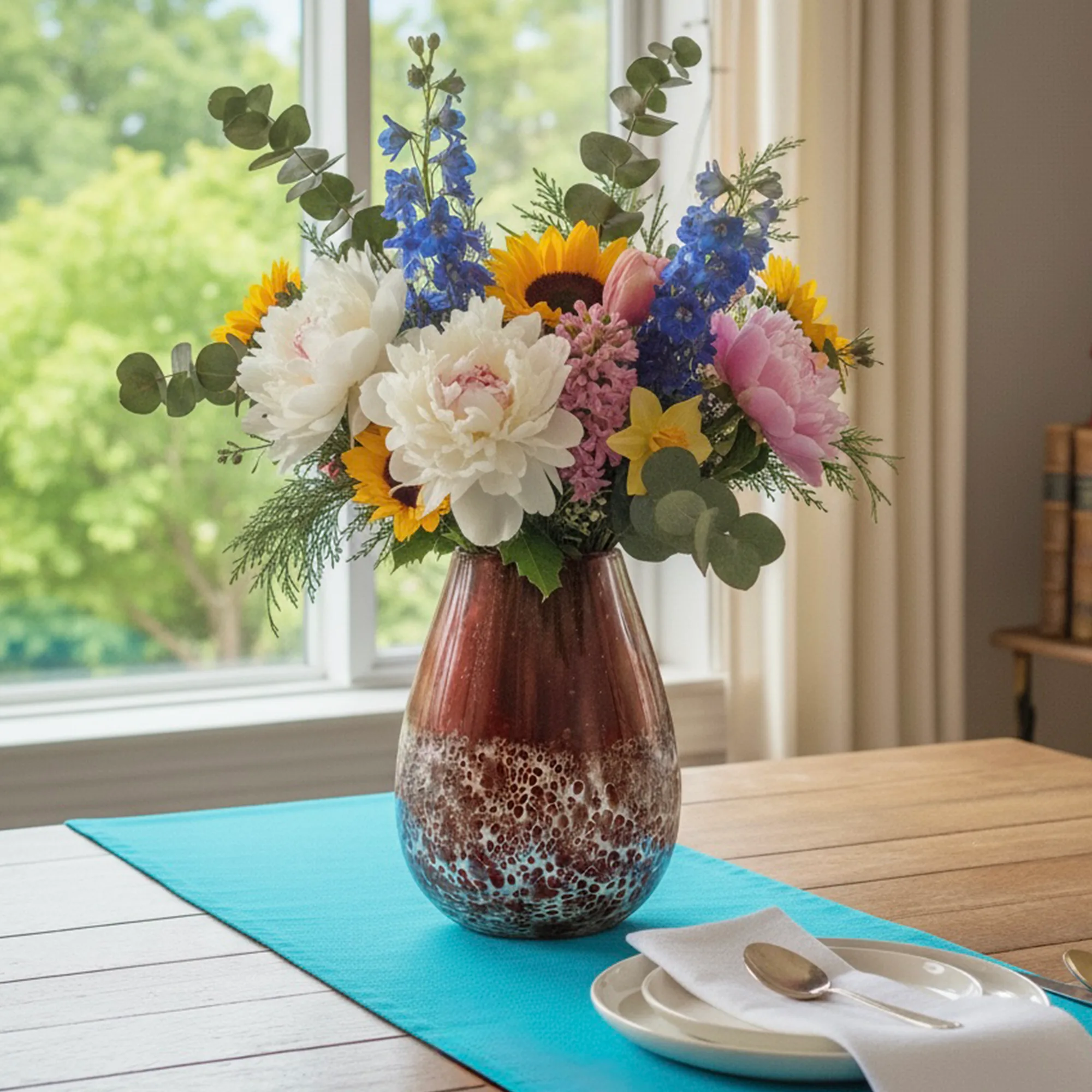 Upcycled Maroon Painted Glass Floral Vase - Image 7