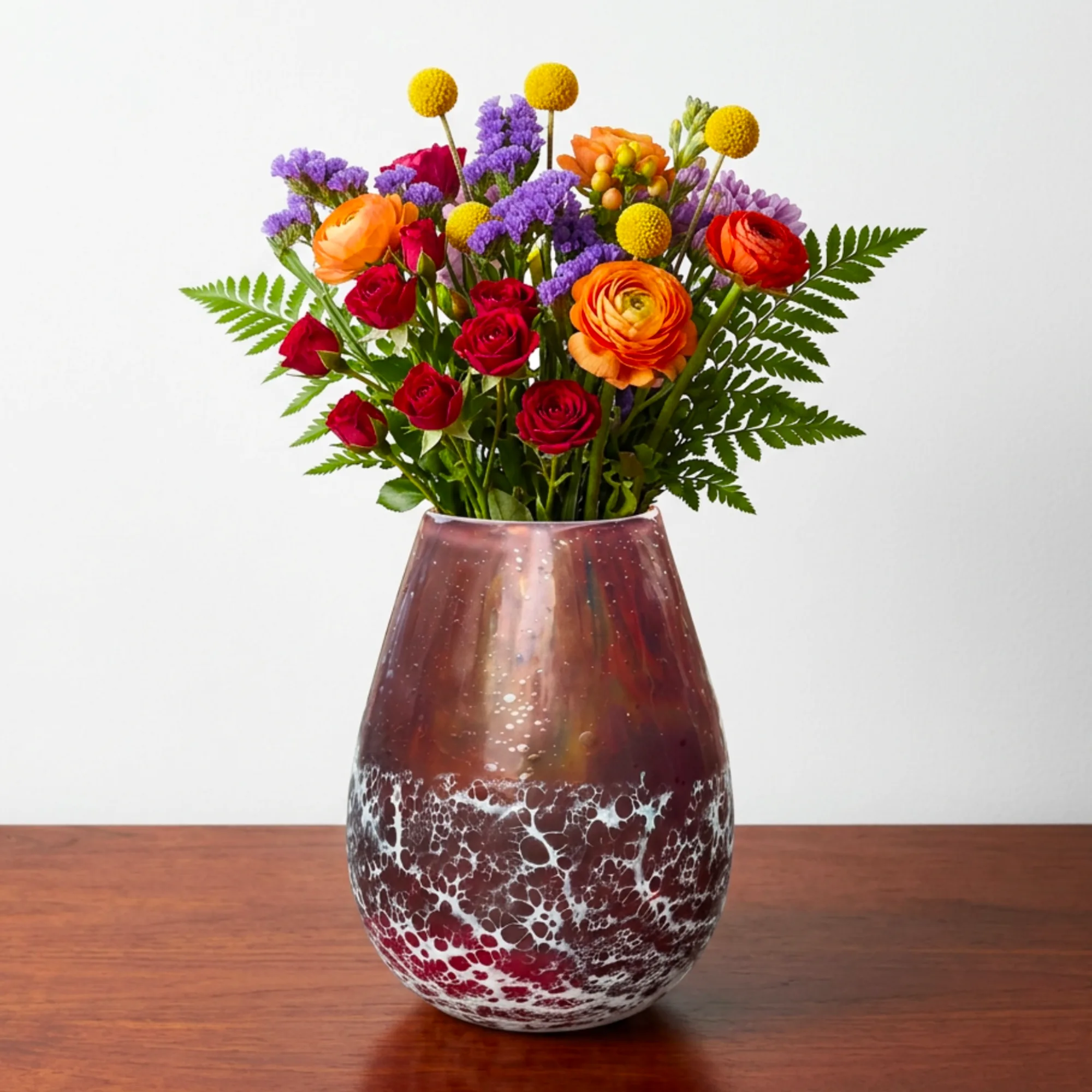 Upcycled Maroon Painted Glass Floral Vase - Image 2