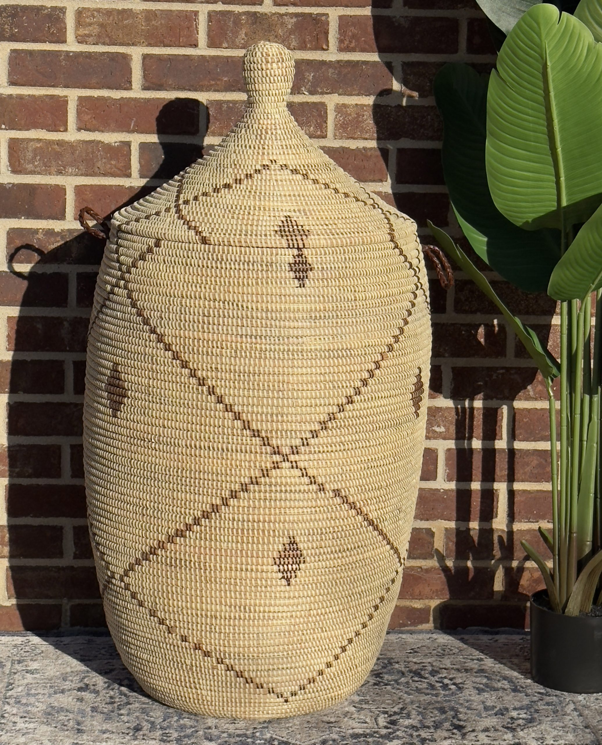 Vibrant Woven Extra-large Senegalese Laundry Hamper Storage Basket in Yellow and White - Image 3